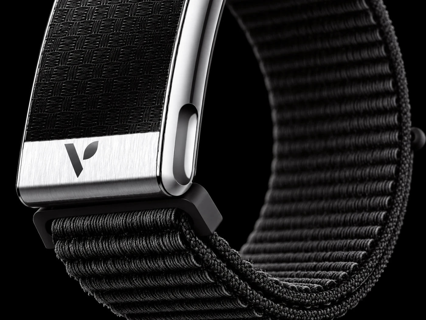 Original detail of the black texture and metallic finish of VitalSense